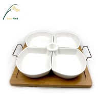 High Quality White Ceramic Plate Dishes Set With Bamboo Tray