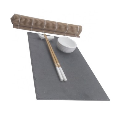 Japanese Style Slate Plate Sushi Set With Chopsticks And Bamboo Mat